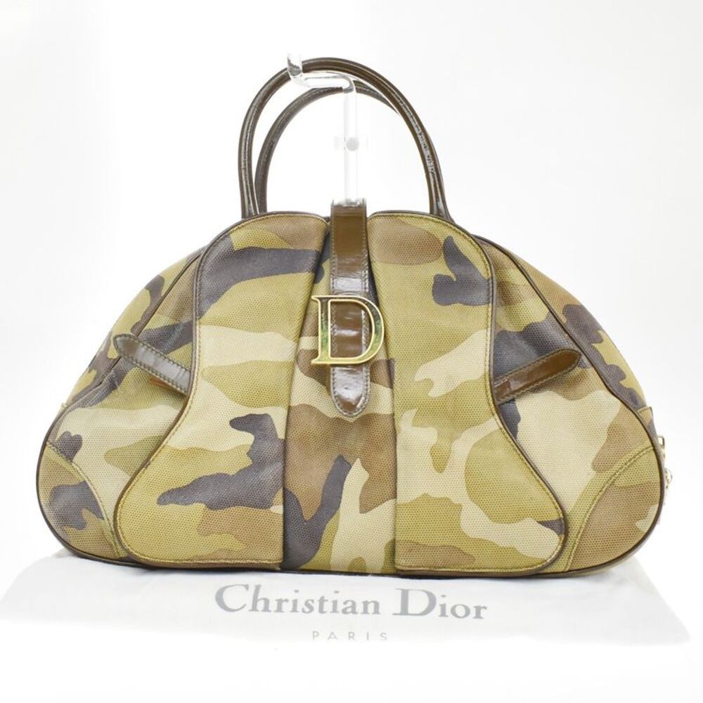Christian Dior Vintage Saddle Bowler Camouflage Printed Pixelated Leather Khaki